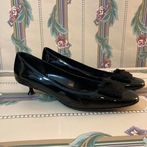 Salvatore Ferragamo Black Patent Leather Kitten Heel Shoes